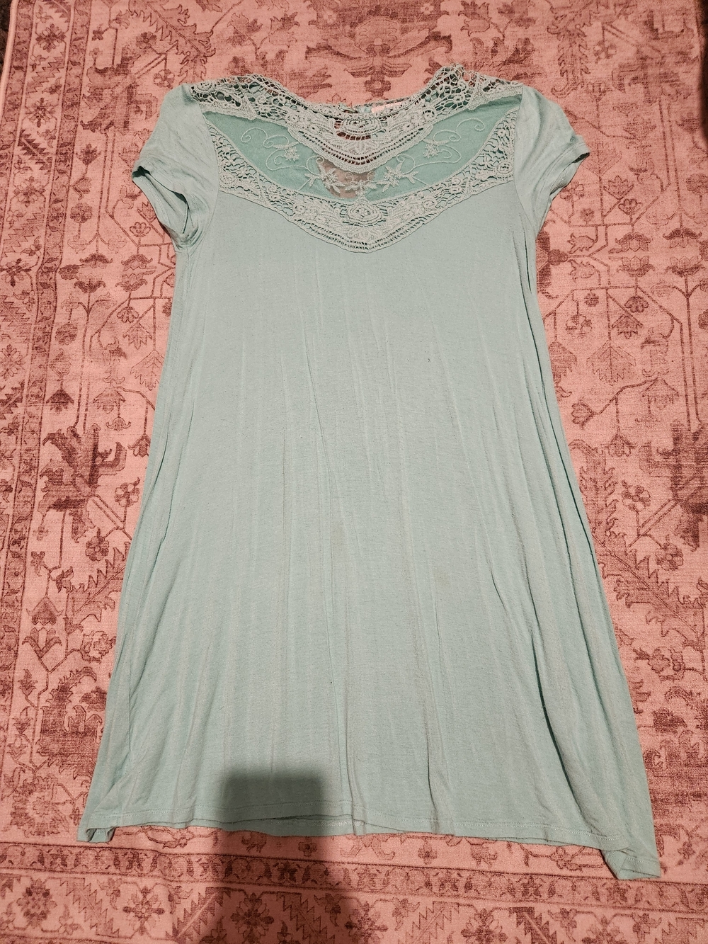 Almost Famous Mint Green Lace Yoke Tunic Top